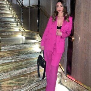 Zara hot pink fuchsia oversized double breasted blazer